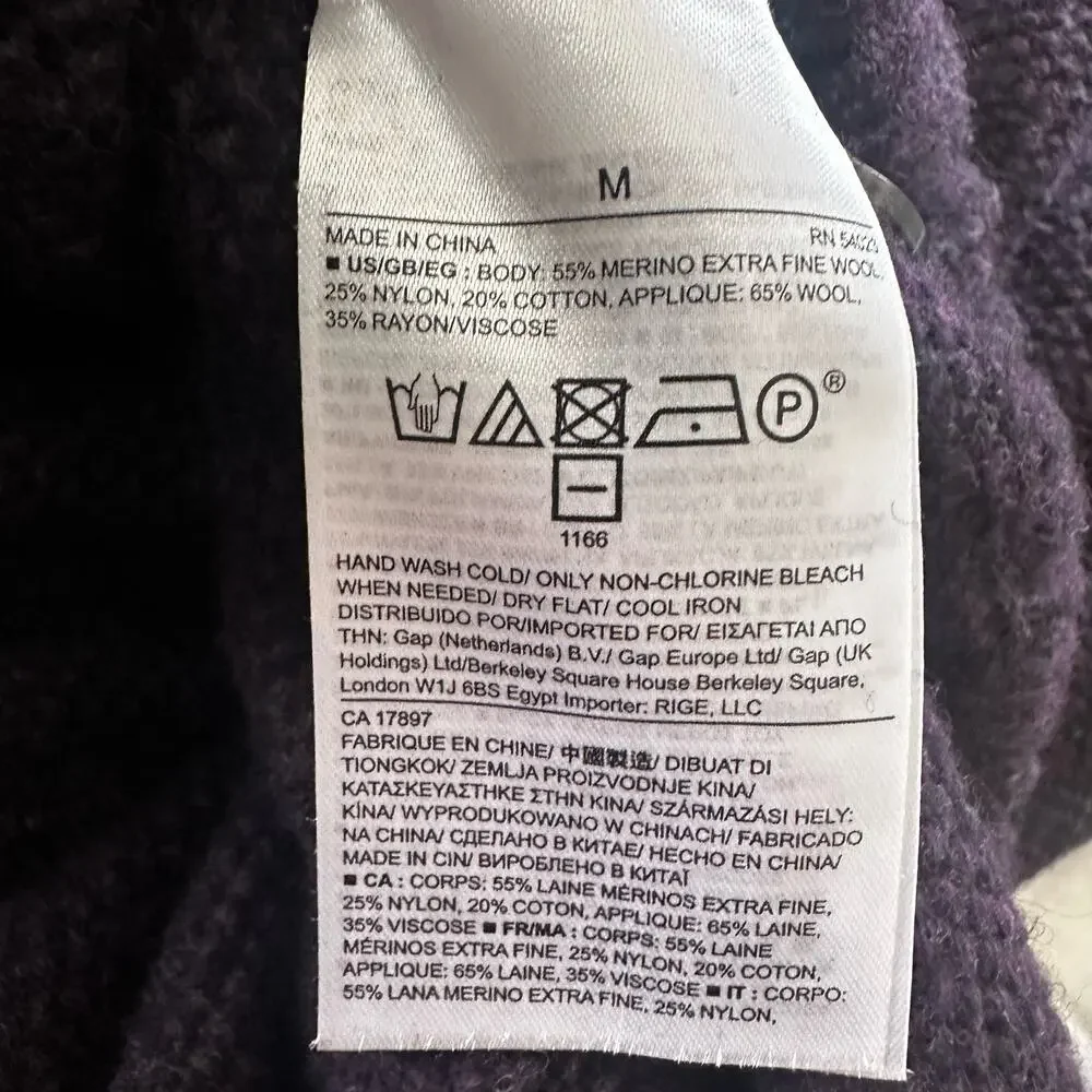 Banana Republic Sweater Mens Dark Purple Shawl Collar Wool Blend Shoulder Patch